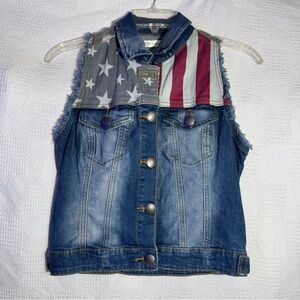 Karma Blue American Flag Denim Vest Women’s Size Small‎